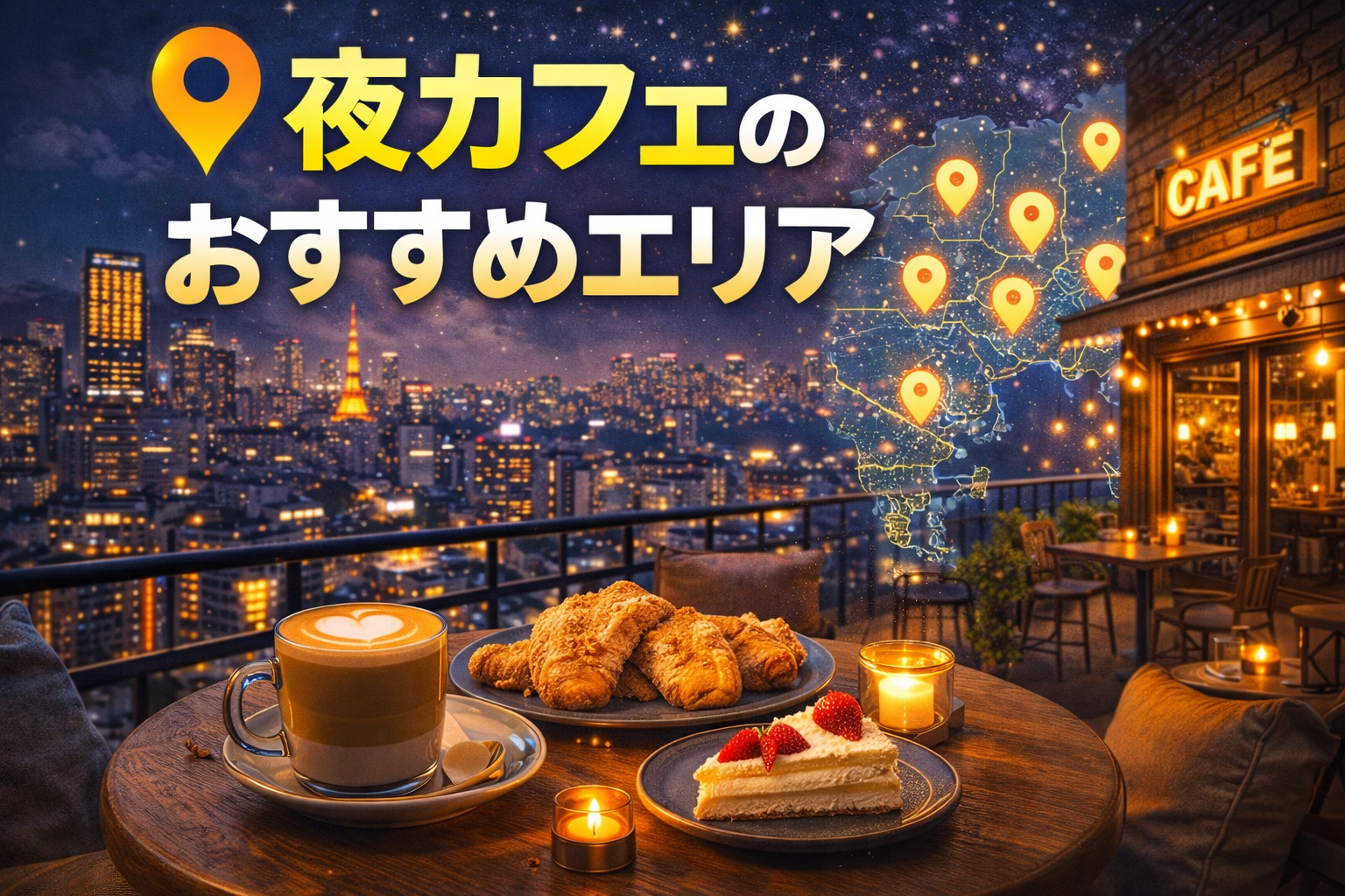 夜カフェのおすすめエリア別人気スポットとスイーツ比較｜東京・大阪・名古屋・福岡・札幌の夜カフェ事情と穴場紹介