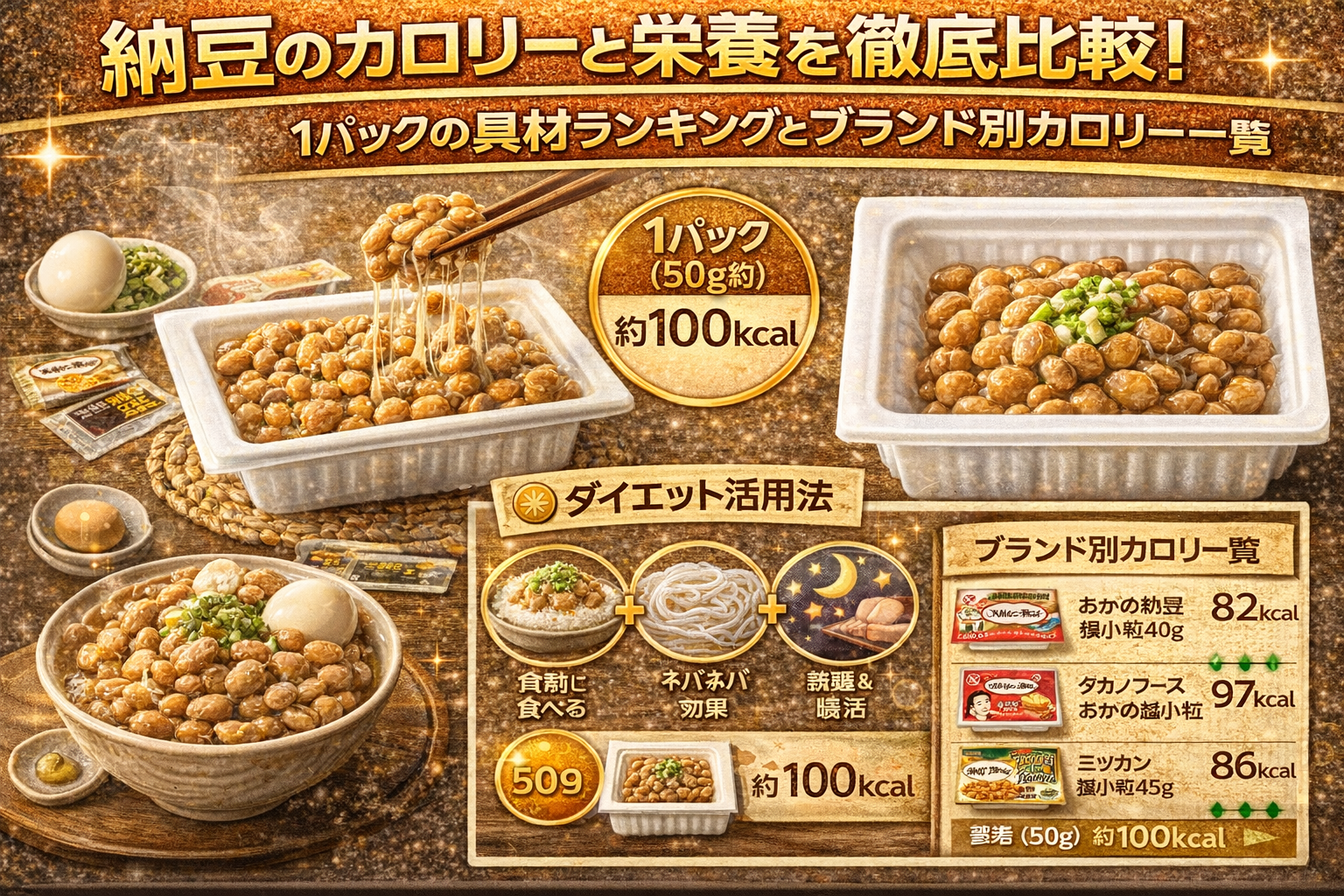 納豆のカロリーと栄養を徹底比較！1パックの成分・ダイエット活用法とブランド別カロリー一覧