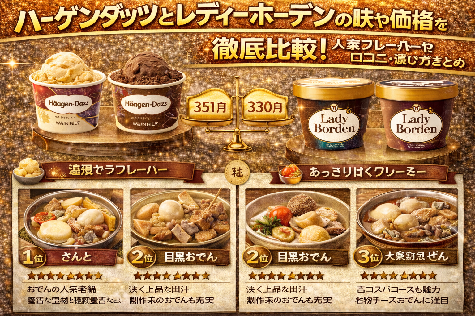 ハーゲンダッツとレディーボーデンの味や価格を徹底比較！人気フレーバーや口コミ・選び方まとめ