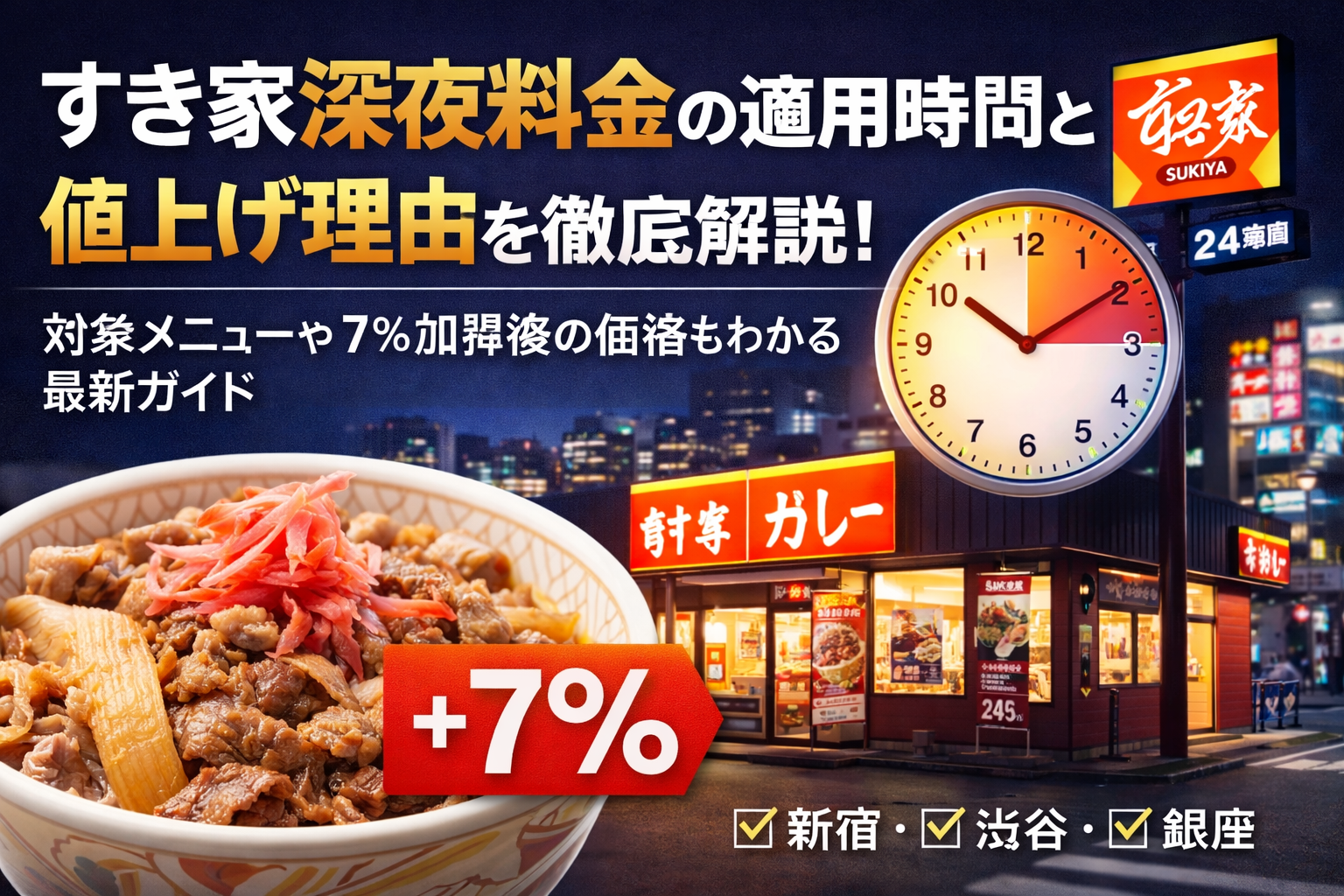 すき家深夜料金の適用時間と値上げ理由を徹底解説！対象メニューや7％加算後の価格もわかる最新ガイド