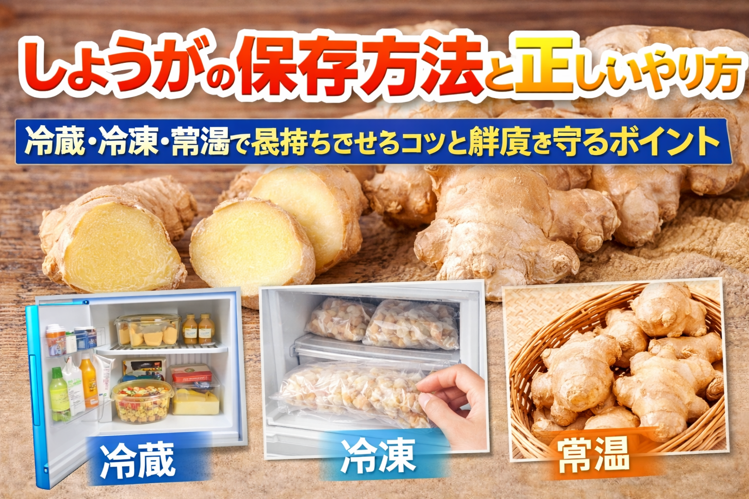 しょうがの保存方法と正しいやり方｜冷蔵・冷凍・常温で長持ちさせるコツと鮮度を守るポイント
