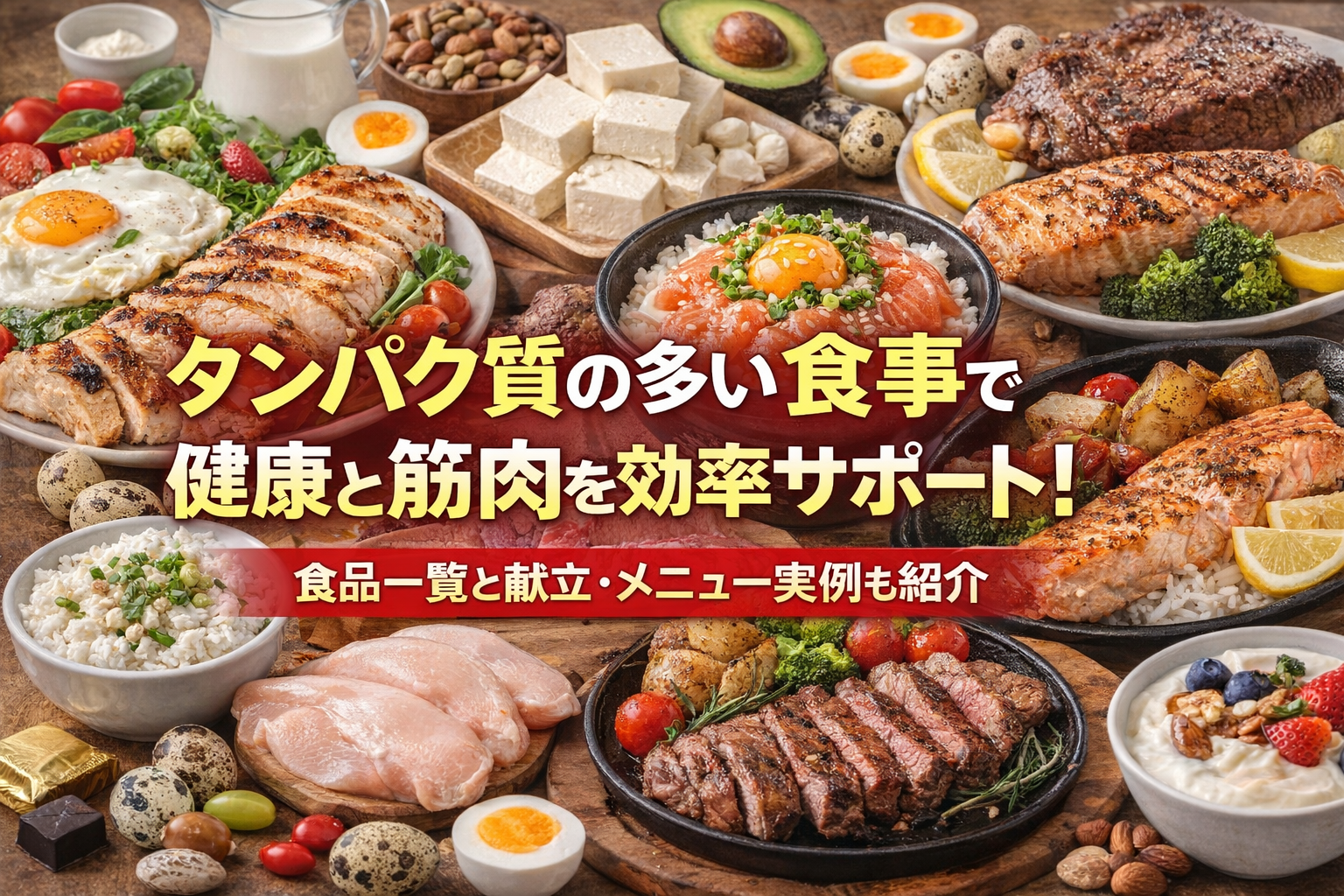 タンパク質の多い食事で健康と筋肉を効率サポート！食品一覧と献立・メニュー実例も紹介