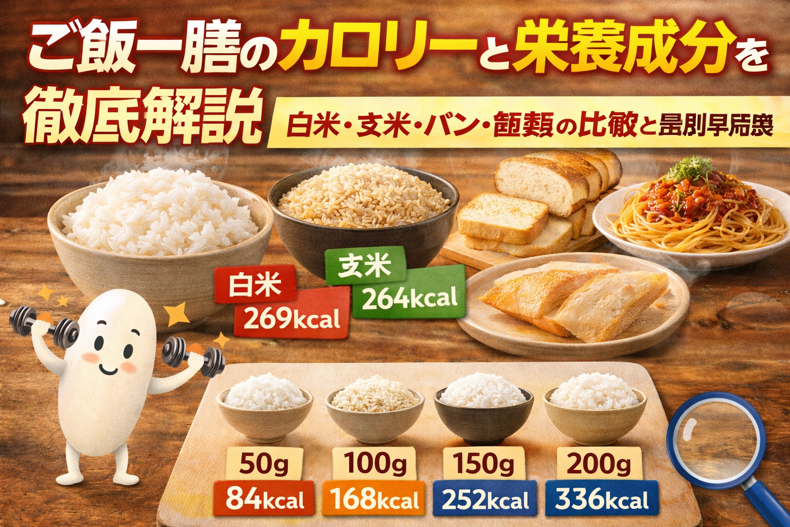 ご飯一膳のカロリーと栄養成分を徹底解説｜白米・玄米・パン・麺類の比較と量別早見表
