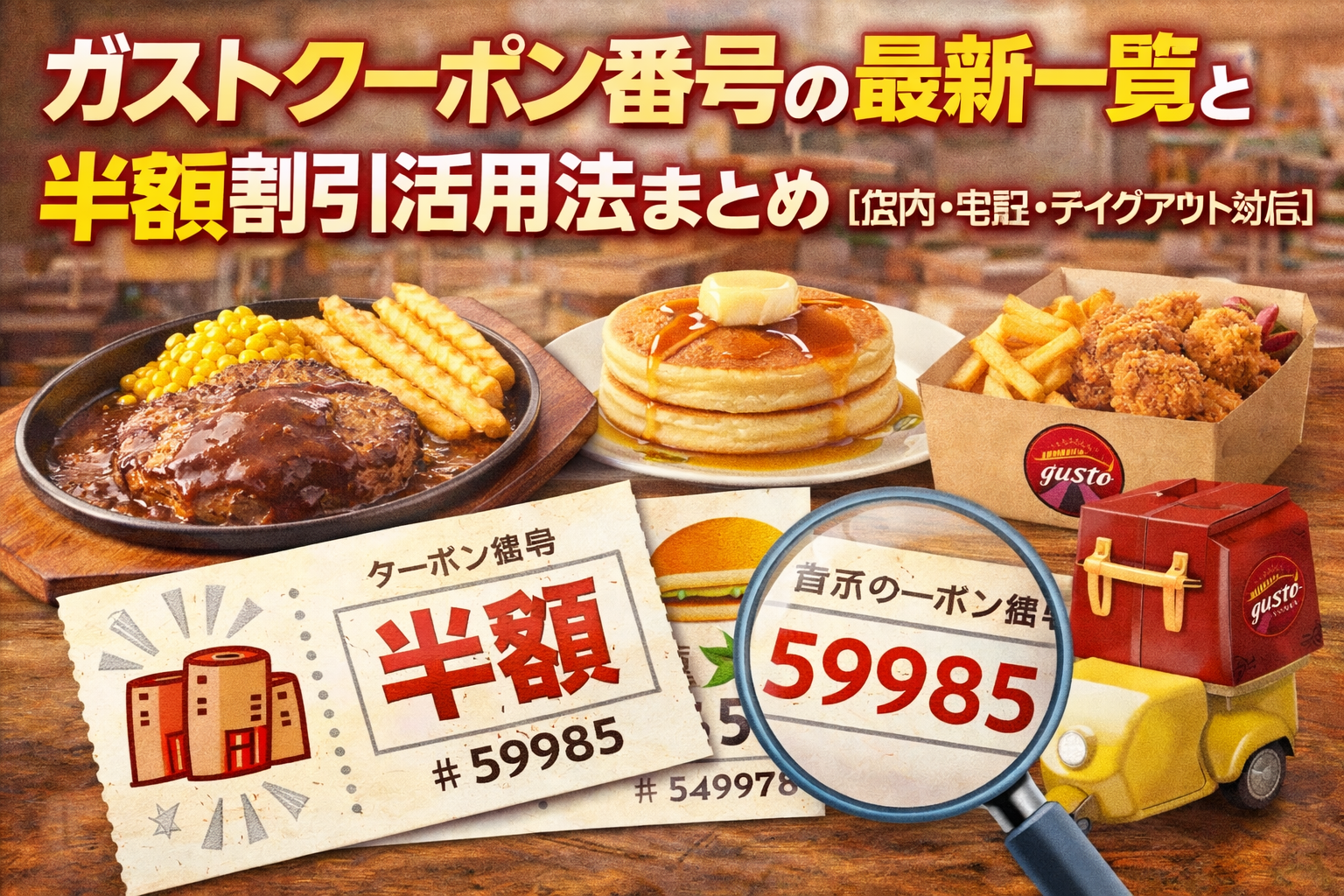 ガストクーポン番号の最新一覧と半額割引活用法まとめ【店内・宅配・テイクアウト対応】